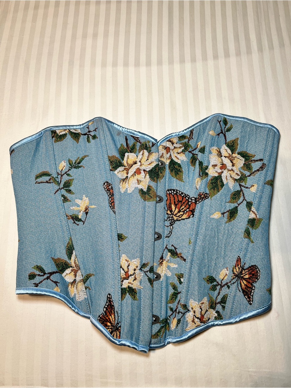 Blue Floral Butterfly & Magnolia Bustier Cosplay Ren Fair Retro Insp. Tapestry